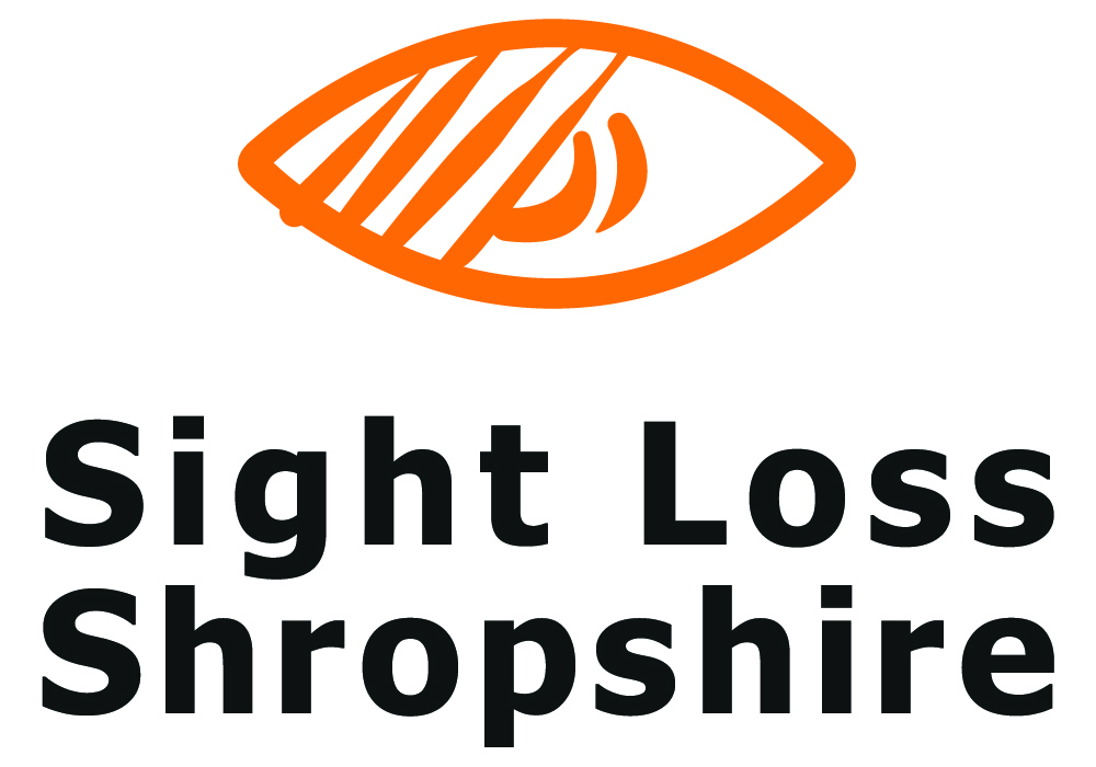 Sight Loss Shropshire logo featuring a diagram of an orange eye and black text on a white background