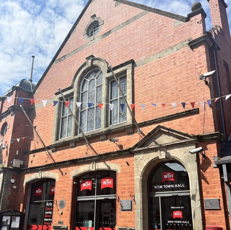 Wem Town Hall, a red brick Victorian building