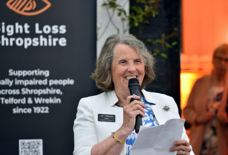 Diana speaking at a recent fundraising event at Hodnet Hall Gardens. Photo by Russell Davies Photography.