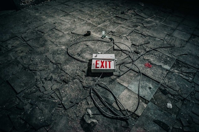 Exit sign on a floor
