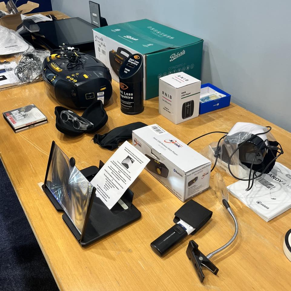 Sight loss equipment on table