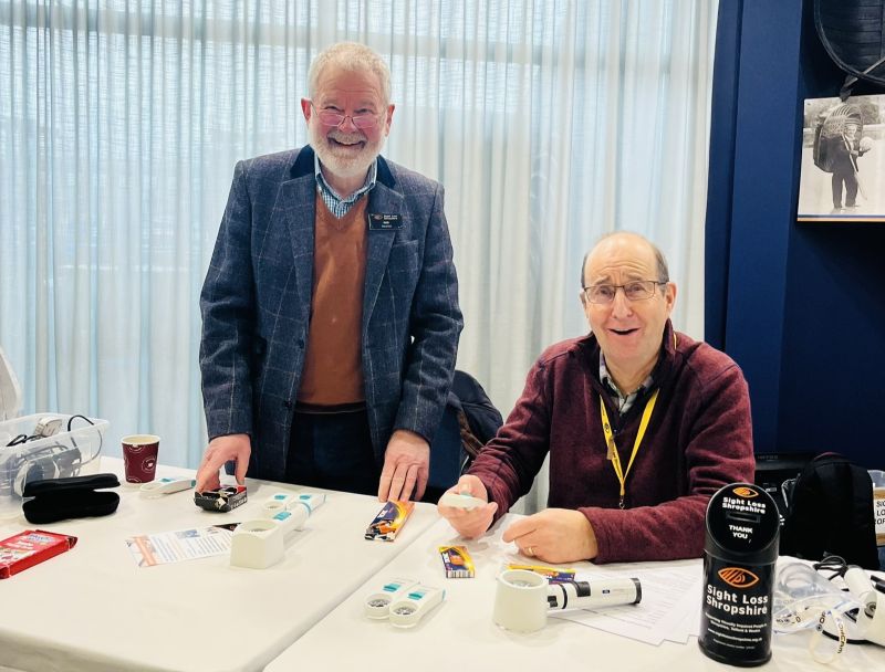 SLS Trustee Rob and volunteer Simon at the equipment swap table