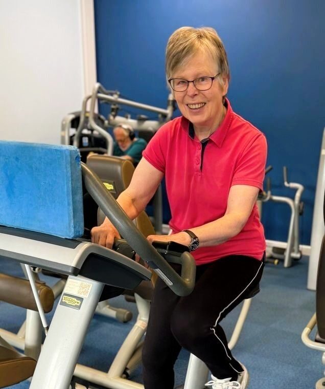 Frances using an exercise bike in Church Stretton Leisure Centre