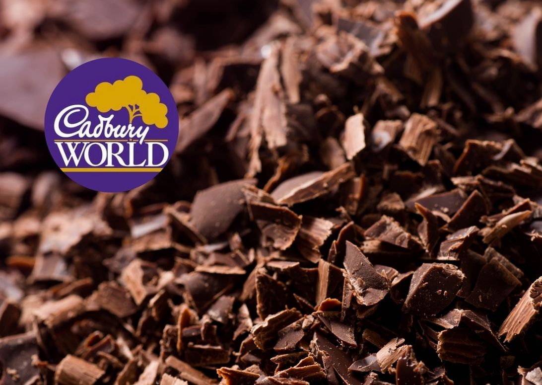 Chocolate pieces and Cadbury World logo