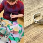 Person using jewellery tools, and a finished silver ring