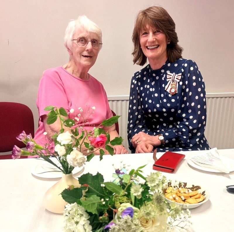 Barbara & Anna Market Drayton VIP Group retired leader Barbara & Lord Lieutenant Anna Turner with flowers