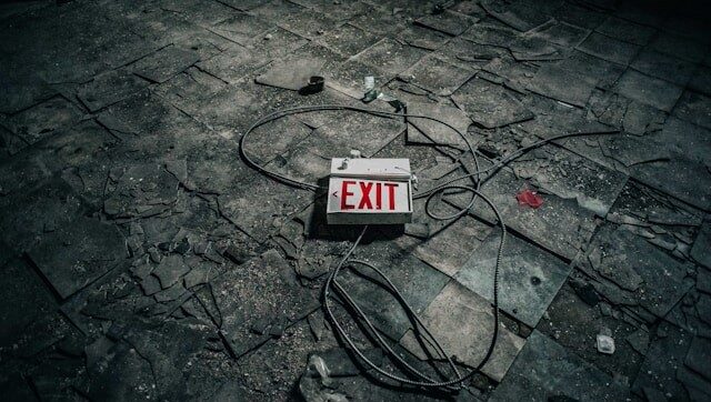 Exit sign on a floor