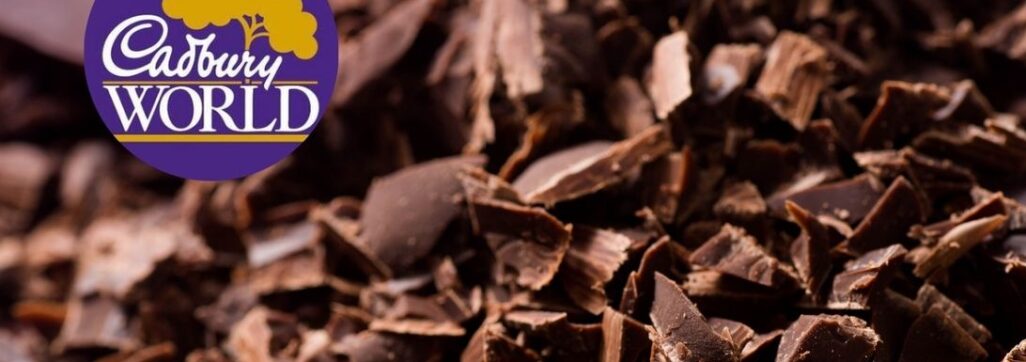 Chocolate pieces and Cadbury World logo